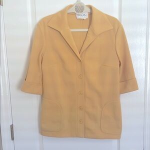 Vintage 70s Butte Knit Mustard Yellow Short-Sleeve Blazer with Notched L…